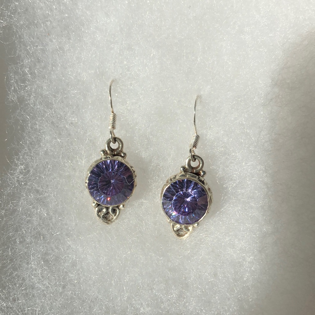 Lavender Crystal 925 Silver French Wire Earrings 30$